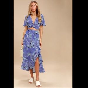 Lulu’s Views Periwinkle Blue Floral Print Two-Piece Maxi Dress XS